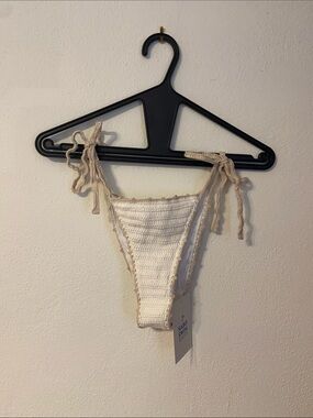 Sabo Cream and White Crochet Tie-Side Bikini Bottom